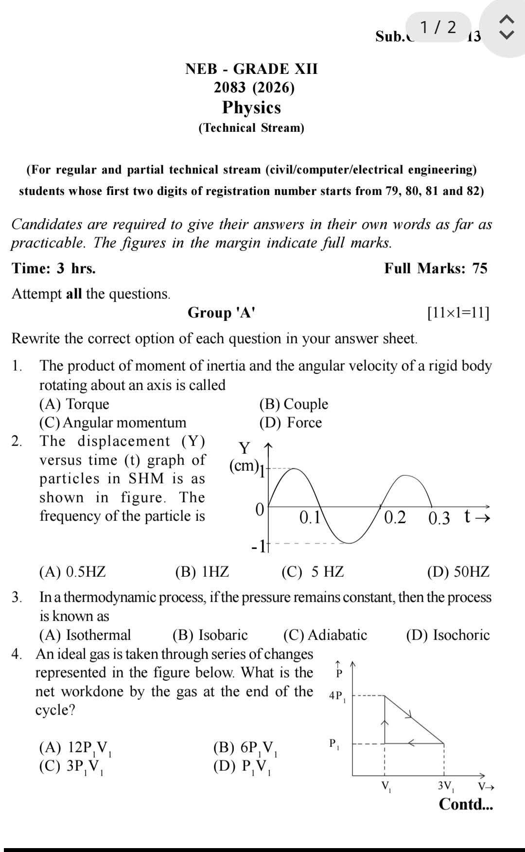 NEB Grade 12 Physics 2083 Technical